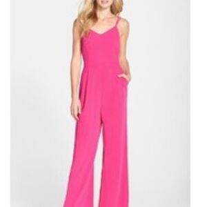 Women’s Adelyn Rae Hot Pink Wide-Leg Strappy Back Jumpsuit Size Small